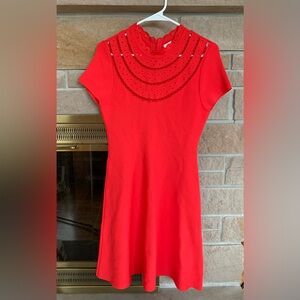 Vintage Red A-Line Dress with Embellished Yoke